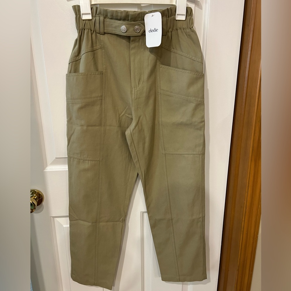 Elodie Olive /Sage green woman’s Cargo Pants Paper bag waist